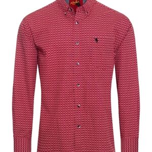 Red Rodeo Cowboy Button Down Shirt with Geometric Pattern